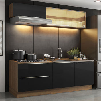 Armário de Cozinha Compacta 200 x 60 cm Rustic/Preto Lux Madesa 01