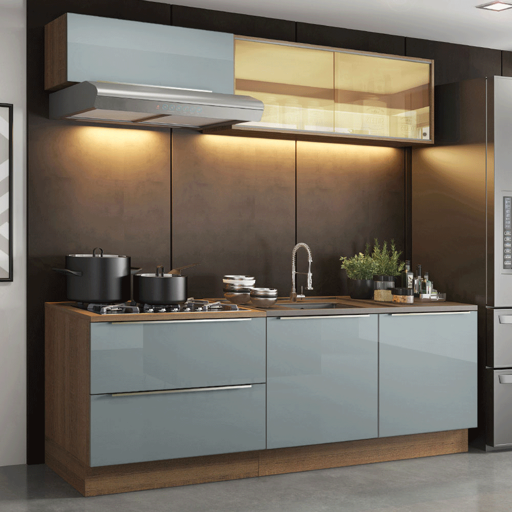 Armário de Cozinha Compacta 200 x 60 cm Rustic/Cinza Lux Madesa 01