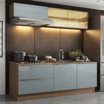 Armário de Cozinha Compacta 200 x 60 cm Rustic/Cinza Lux Madesa 01