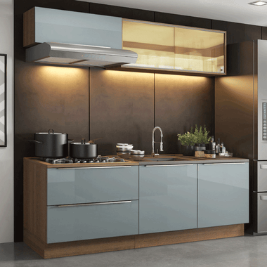 Armário de Cozinha Compacta 200 x 60 cm Rustic/Cinza Lux Madesa 01