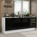 Kit com 2 Balcões de Cozinha 4 Portas 3 Gavetas 200 x 60 cm (Sem Tampo e Pia) Branco/Preto Lux Madesa