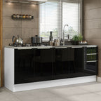Kit com 2 Balcões de Cozinha 4 Portas 3 Gavetas 200 x 60 cm (Sem Tampo e Pia) Branco/Preto Lux Madesa