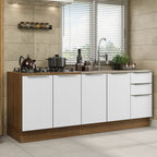 Kit com 2 Balcões de Cozinha 4 Portas 3 Gavetas 200 x 60 cm (Sem Tampo e Pia) Rustic/Branco Veludo Lux Madesa