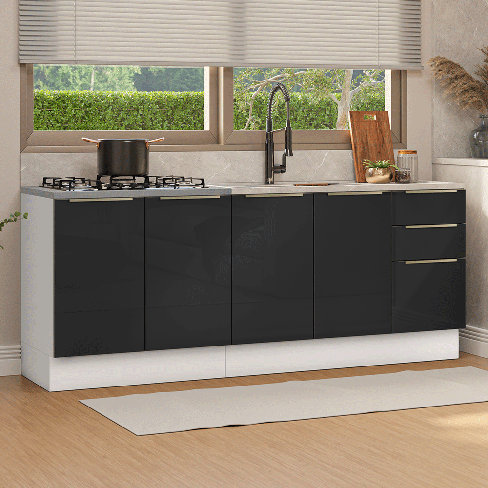 Armário de Cozinha Compacta 200 cm Branco/Preto Lux Madesa 05