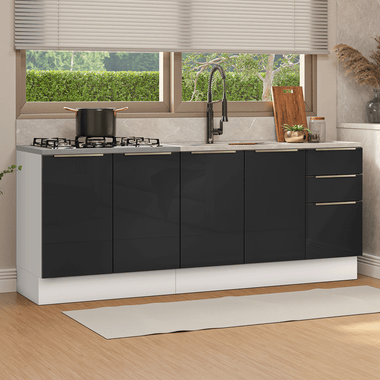 Armário de Cozinha Compacta 200 cm Branco/Preto Lux Madesa 05