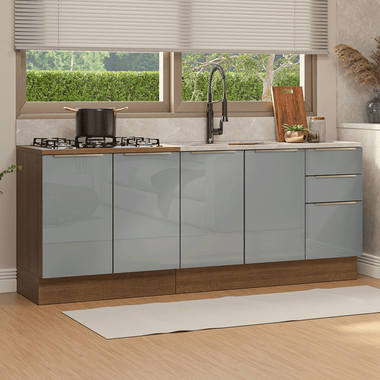Armário de Cozinha Compacta 200 cm Rustic/Cinza Lux Madesa 05