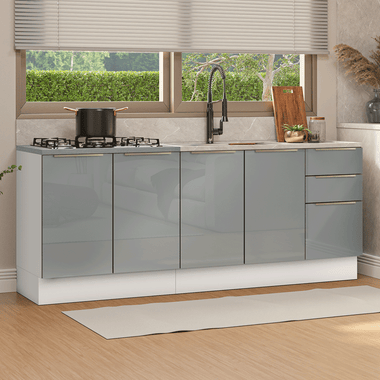 Armário de Cozinha Compacta 200 cm Branco/Cinza Lux Madesa 05