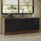 Armário de Cozinha Compacta 200 cm Rustic/Preto Lux Madesa 06