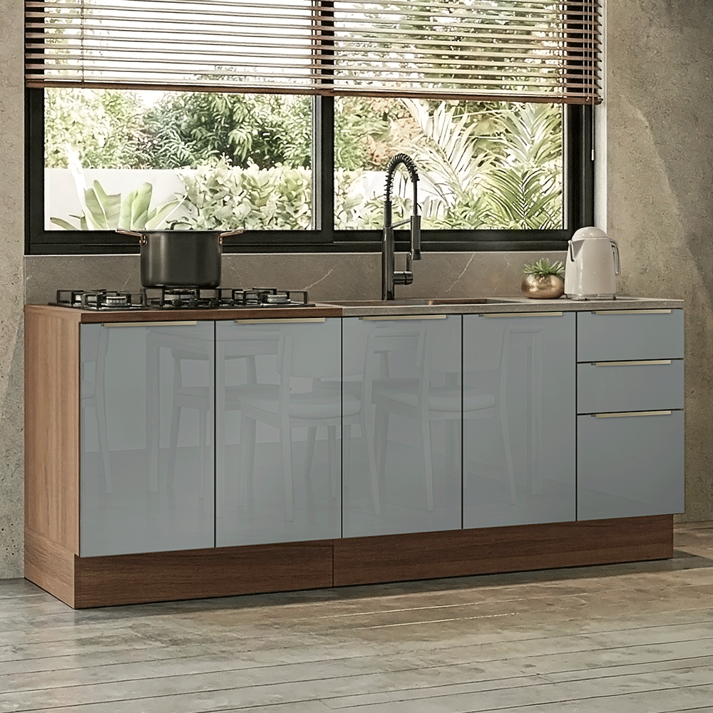 Armário de Cozinha Compacta 200 cm Rustic/Cinza Lux Madesa 06
