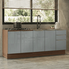 Armário de Cozinha Compacta 200 cm Rustic/Cinza Lux Madesa 06