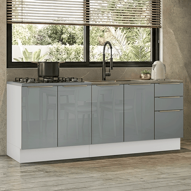 Armário de Cozinha Compacta 200 x 60 cm Branco/Cinza Lux Madesa 06
