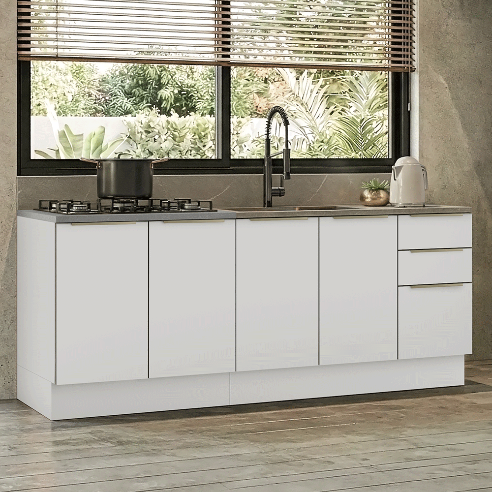 Armário de Cozinha Compacta 200 x 60 cm Branco/Branco Veludo Lux Madesa 06