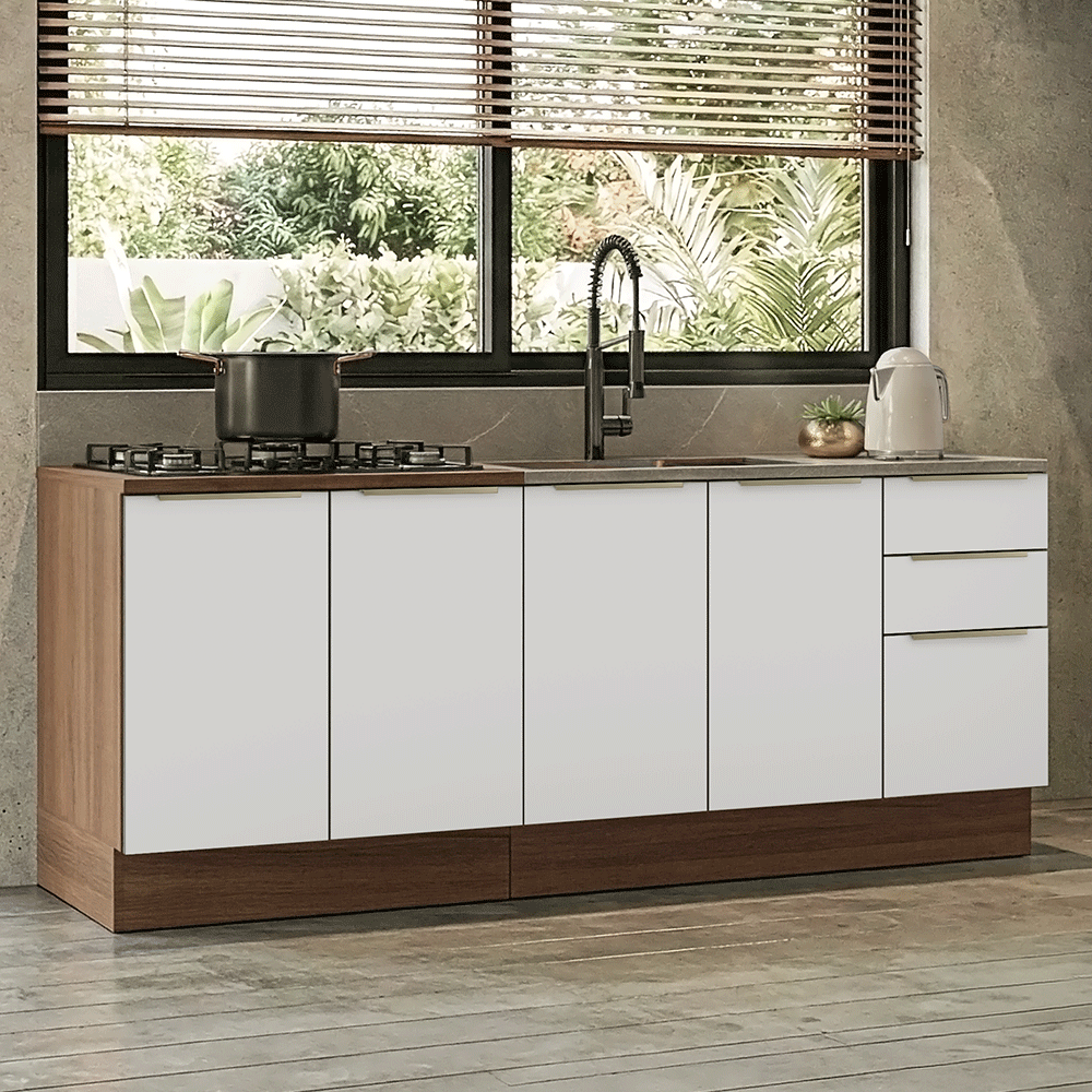 Armário de Cozinha Compacta 200 cm Rustic/Branco Veludo Lux Madesa 06