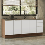 Armário de Cozinha Compacta 200 cm Rustic/Branco Veludo Lux Madesa 06