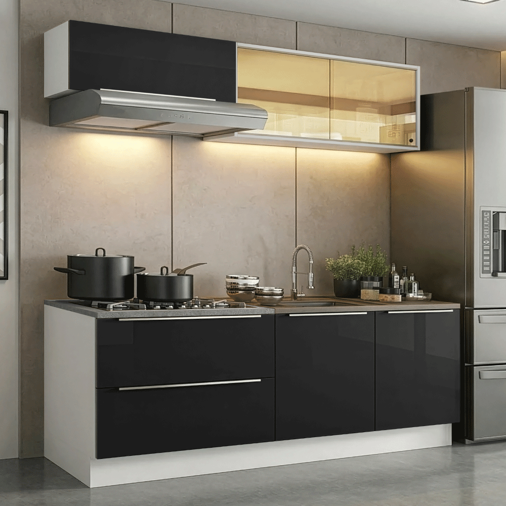 Armário de Cozinha Compacta 200 cm Branco/Preto Lux Madesa 07