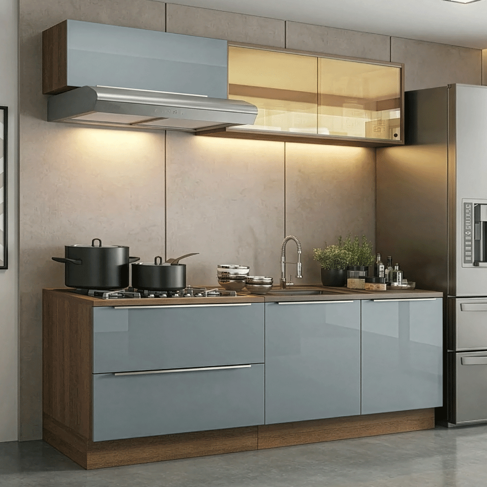 Armário de Cozinha Compacta 200 cm Rustic/Cinza Lux Madesa 07