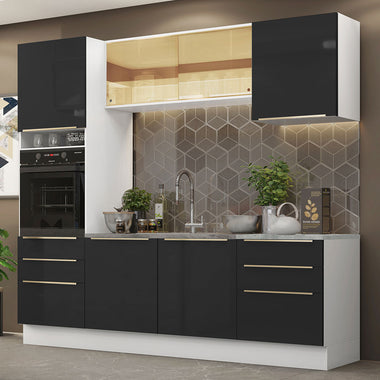Armário de Cozinha Completa 240 x 60 cm Branco/Preto Lux Madesa 02
