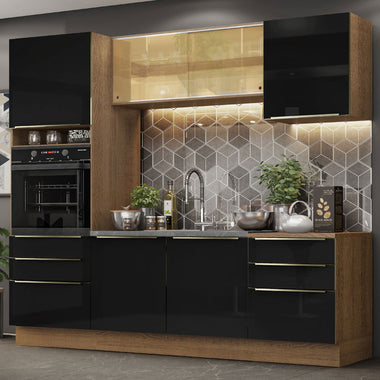 Armário de Cozinha Completa 240 x 60 cm Rustic/Preto Lux Madesa 02