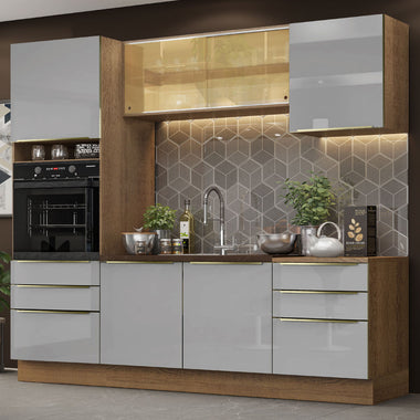Armário de Cozinha Completa 240 x 60 cm Rustic/Cinza Lux Madesa 02