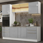Armário de Cozinha Completa 240 x 60 cm Branco/Cinza Lux Madesa 02