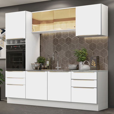 Armário de Cozinha Completa 240 x 60 cm Branco Branco Veludo Lux Madesa 02