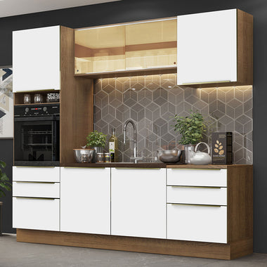 Armário de Cozinha Completa 240 x 60 cm Rustic Branco Veludo Lux Madesa 02