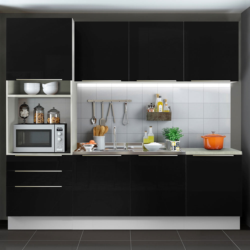 Armário de Cozinha Completa 240 x 60 cm Branco/Preto Lux Madesa 03