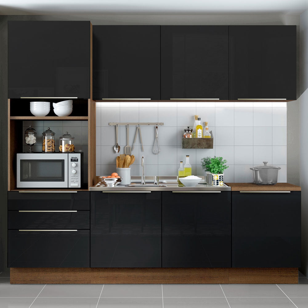 Armário de Cozinha Completa 240 x 60 cm Rustic/Preto Lux Madesa 03