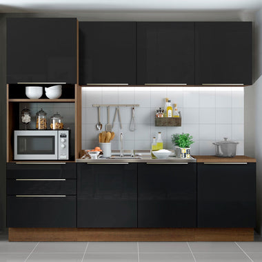 Armário de Cozinha Completa 240 x 60 cm Rustic/Preto Lux Madesa 03