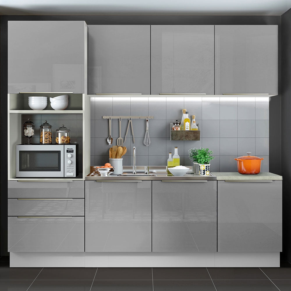 Armário de Cozinha Completa 240 x 60 cm Branco/Cinza Lux Madesa 03