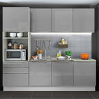 Armário de Cozinha Completa 240 x 60 cm Branco/Cinza Lux Madesa 03