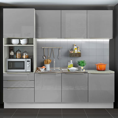 Armário de Cozinha Completa 240 x 60 cm Branco/Cinza Lux Madesa 03