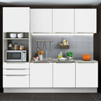 Armário de Cozinha Completa 240 x 60 cm Branco Branco Veludo Lux Madesa 03