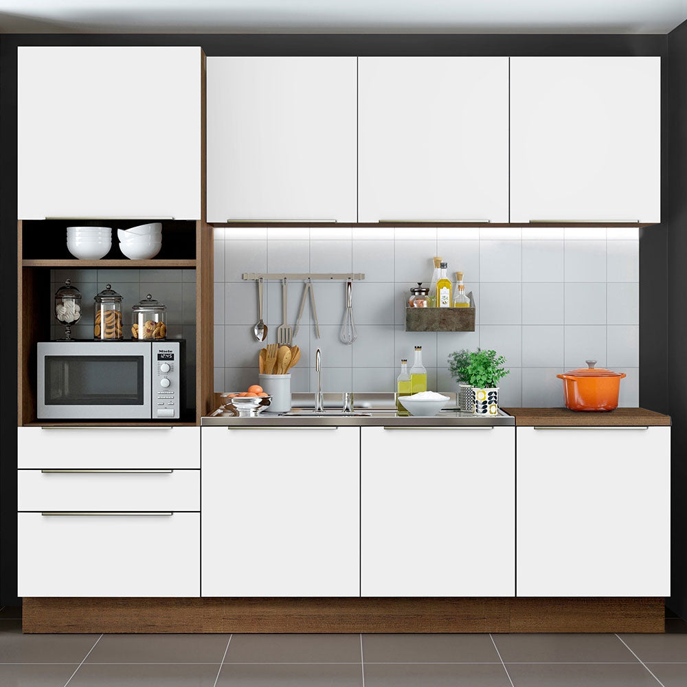 Armário de Cozinha Completa 240 x 60 cm Rustic Branco Veludo Lux Madesa 03