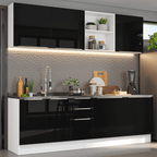 Armário de Cozinha Completa 240 x 60 cm Branco/Preto Lux Madesa 05