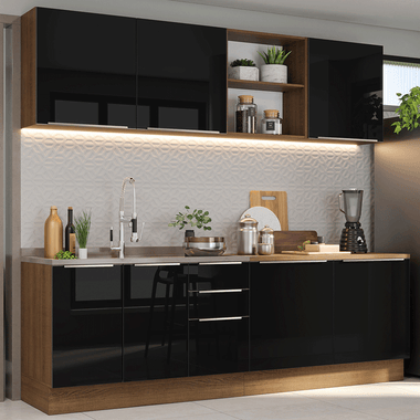 Armário de Cozinha Completa 240 x 60 cm Rustic/Preto Lux Madesa 05