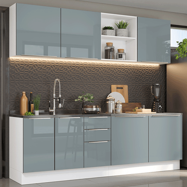 Armário de Cozinha Completa 240 x 60 cm Branco/Cinza Lux Madesa 05