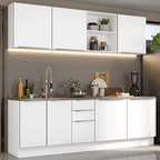 Armário de Cozinha Completa 240 x 60 cm Branco Veludo Lux Madesa 05
