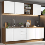Armário de Cozinha Completa 240 x 60 cm Rustic/Branco Veludo Lux Madesa 05