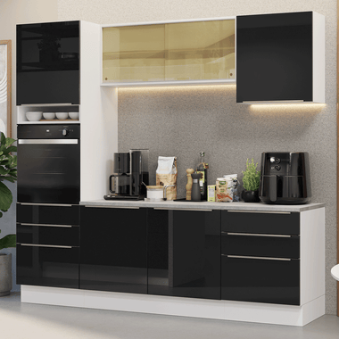 Armário de Cozinha Completa 240 x 60 cm Branco/Preto Lux Madesa 08