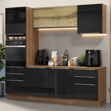 Armário de Cozinha Completa 240 x 60 cm Rustic/Preto Lux Madesa 08