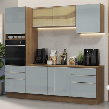 Armário de Cozinha Completa 240 x 60 cm Rustic/Cinza Lux Madesa 08