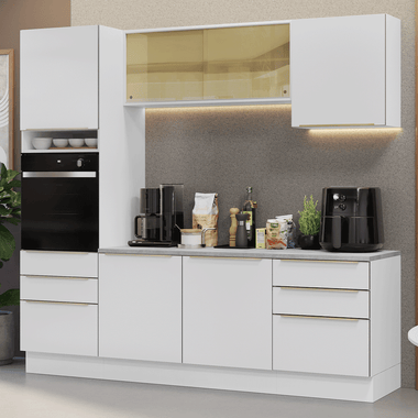 Armário de Cozinha Completa 240cm Branco Veludo Lux Madesa 08