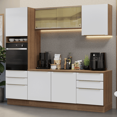 Armário de Cozinha Completa 240 x 60 cm Rustic/Branco Lux Madesa 08