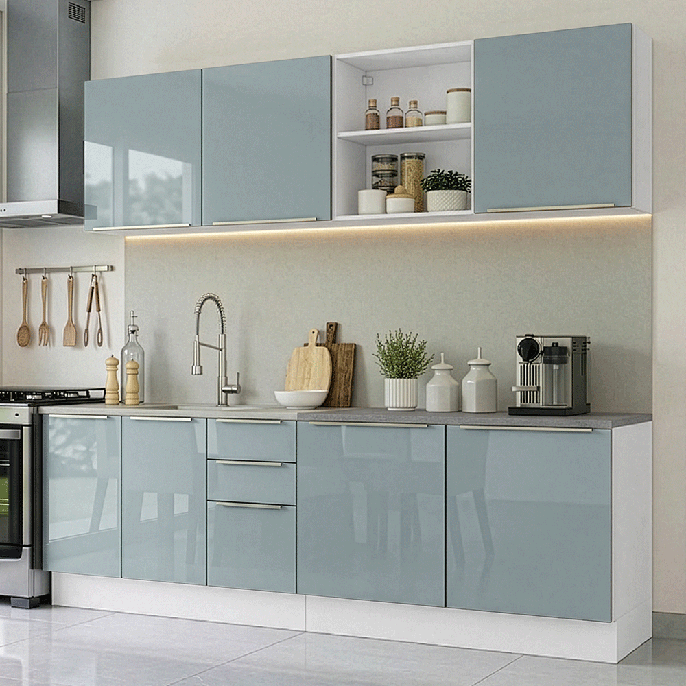 Armário de Cozinha Completa 240 cm Branco/Cinza Lux Madesa 09