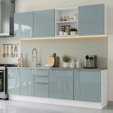Armário de Cozinha Completa 240 cm Branco/Cinza Lux Madesa 09