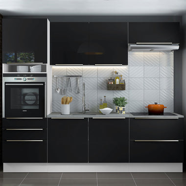 Armário de Cozinha Completa 260 x 60 cm Branco/Preto Lux Madesa 01