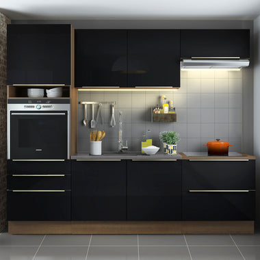 Armário de Cozinha Completa 260 x 60 cm Rustic/Preto Lux Madesa 01