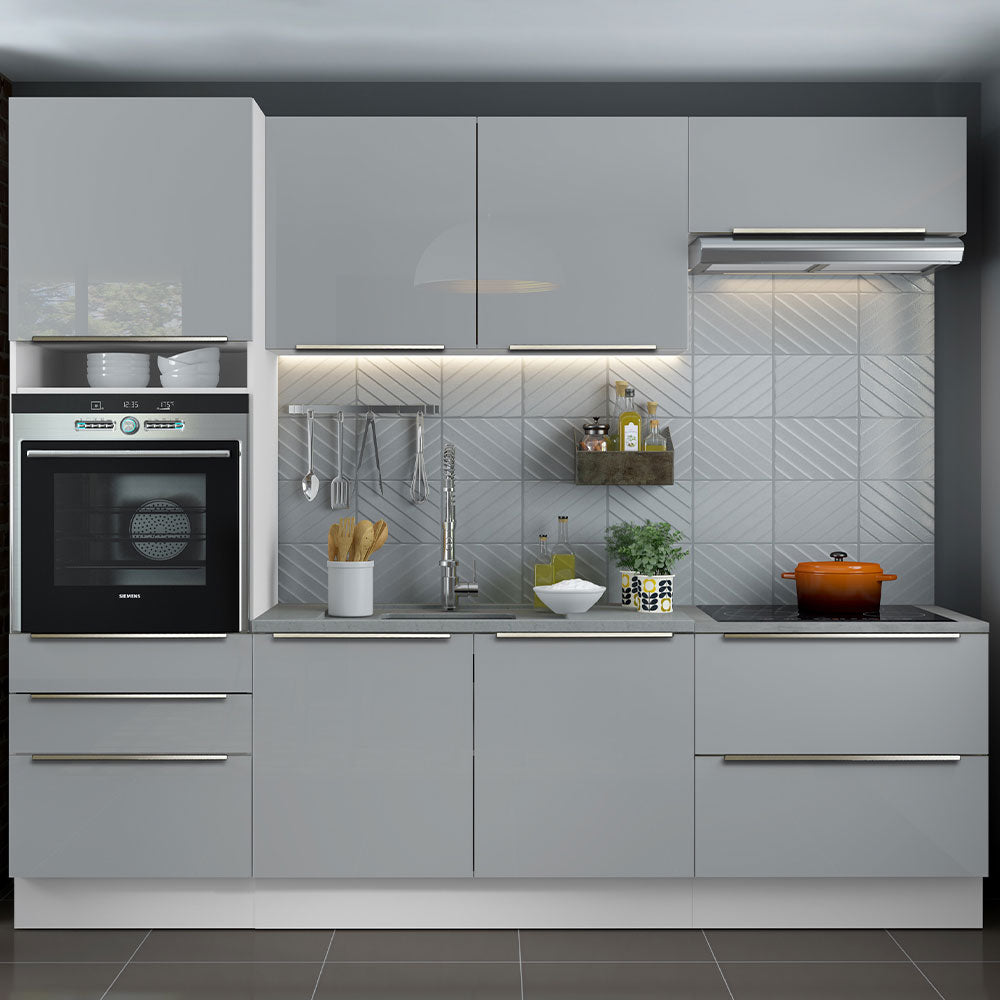Armário de Cozinha Completa 260cm Branco/Cinza Lux Madesa 01