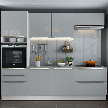 Armário de Cozinha Completa 260 x 60 cm Branco/Cinza Lux Madesa 01